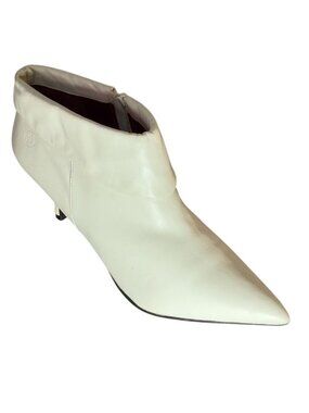 BRONX Vivian Women's Pointed-Toe White Leather Booties Kitten Heel Size 8.5M